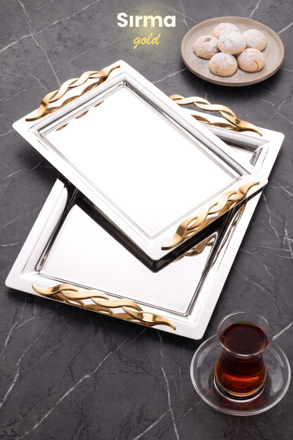 Mercan Sırma Gold 2-Piece Catering Serving and Tea Tray