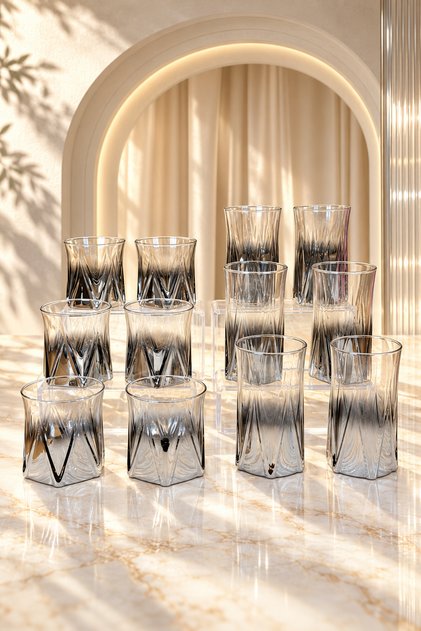 Zoe Series 12-Piece Glass Beverage Glass Set: 6 Large, 6 Small