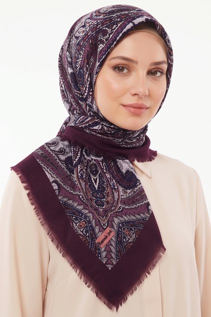 Women's Plum Lilac Ethnic Patterned Flared Scarf
