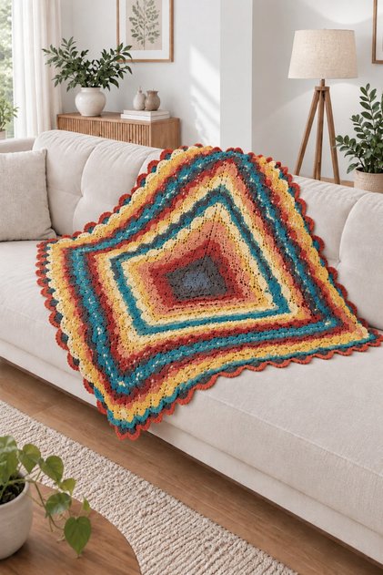Rainbow - Hand Knitted Sofa Shawl & Knee Blanket & TV Blanket