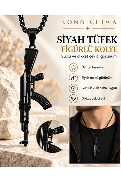 Kalashnikov Black Pendant Knife Necklace Fashion Jewelry Black Color Hip Hop Necklace