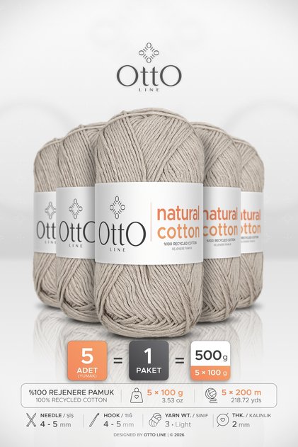 PRIRODNI PAMUK • Kamen (6065) • 5 paketa × 100 gr / 200 m • 2 mm • Pamučna pređa • Punch, Amigurumi, Makrame