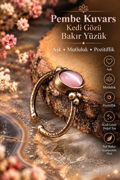 Kadın Bakır Pembe Zarif, İnce Tasarım Trend Yüzük Ayarlanabilir ( Hediye , Günlük , Kombin)