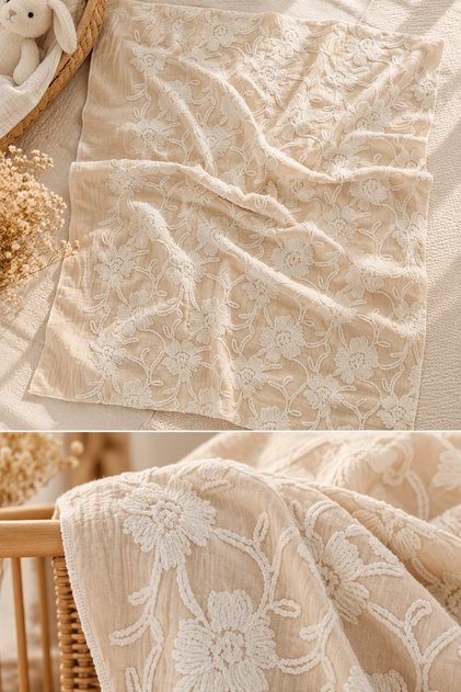 Çift Kat Şönil Dokulu Premium Müslin Yenidoğan Bebek Battaniye & Örtü,Müslin Kundak, %100 Pamuk İthal Kumaş 70*90 cm