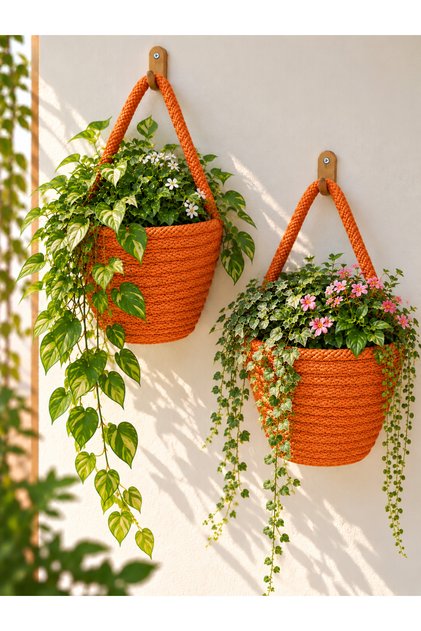 Sepet Dekoratif 2'Li Mini Yapay Çiçek Sepeti 12x10 cm ASMA APARATI VE BİTKİLER DAHİL DEĞİLDİR