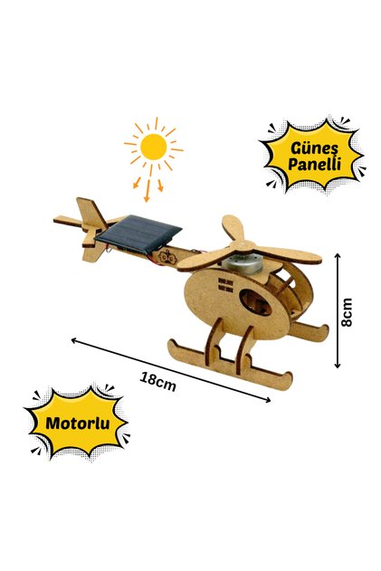 - RoboMakerLab - Solar Helikopter Eğitici Kendin Yap Hareketli Demonte Ahşap MDF STEM Bilim Seti