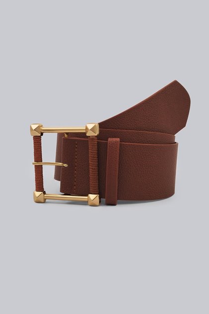 Square Gold Buckle Brown Thick Women's Belt 5.5 cm