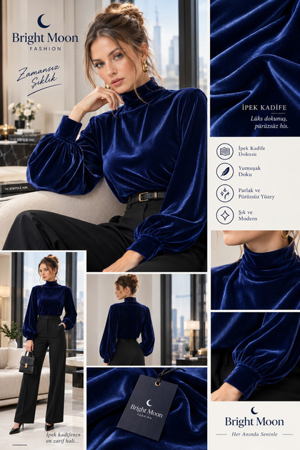 Women's Blouse Silk Velvet Mock Neck Long Sleeve Stylish Blouse