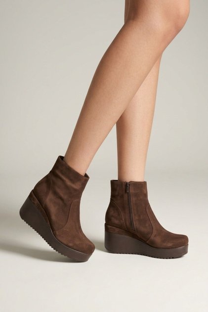 R667930002 Brown Genuine Leather Suede Padding Sole Women's Boots