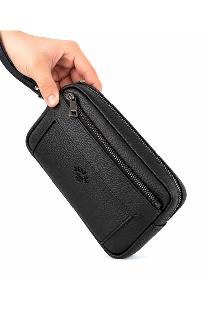 Men's Black Luxury Hand and Wristband Belted Portfolio Handbag