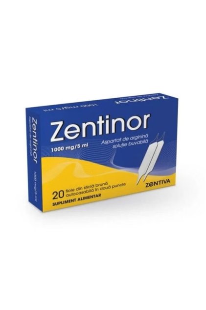 Supliment alimentar Zentinor cu arginină, soluție orală 1000 mg/5ml, 20 fiole