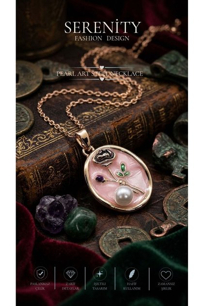 Colorful Enamel Pearl Art Steel Necklace02