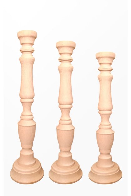 Ahşap Şamdan Seti / Boyutlar: 55-45-35 Cm