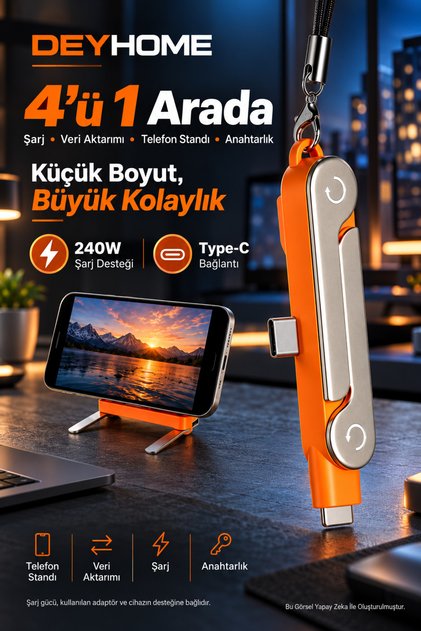 Katlanabilir Standlı Type-C to Type-C Adaptör | Taşınabilir Mini Dock Şarj & Veri Dönüştürücü (Anahtarlık Tasarım)