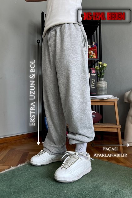 Pantaloni de sport de mărime mare, foarte largi, negru, gri, cu picior reglabil, largi, cu formă largi, supradimensionat