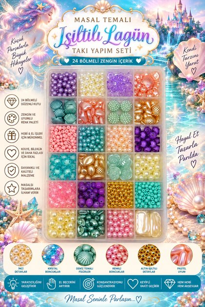 Sparkling Lagoon ✨ 24-Compartment Jewelry Design Set – Fairy Tale Themed Pearl & Bead Set