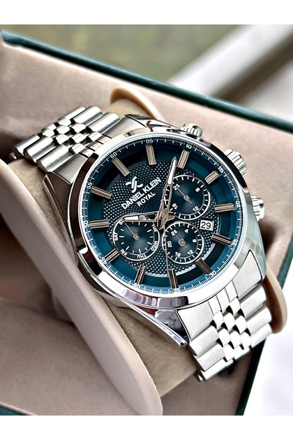 Silver Color - Turquoise Dial Royal Series Men's Wristwatch - with Bracelet Gift