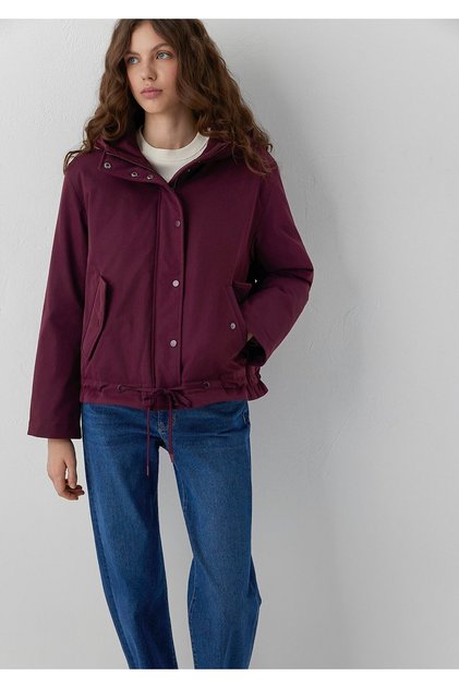 Kapüşonlu Mor Ceket Loose Fit / Bol Rahat Kesim 1110877-70434