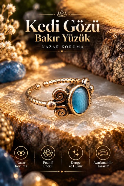 Copper Cat Eye Elegant Design Trendy Quality Ring Adjustable (Gift, Special Day, Trend)