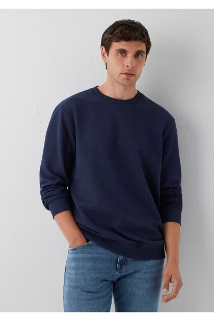 Crew Neck Navy Blue Basic Sweatshirt 0S10457-70497