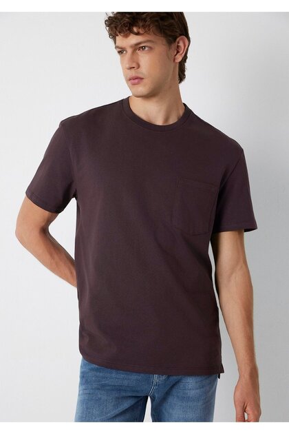 Pocket Detailed Brown Basic T-Shirt Loose Fit / Comfortable Cut 066248-88083