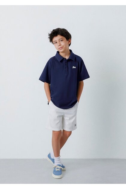 Embroidered Navy Blue Polo Neck T-Shirt Loose Fit / Comfortable Cut 6610491-84371