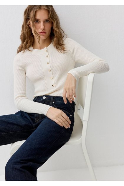 Wool Blend Ecru Sweater Fitted / Bodycon Fit 1710830-70057