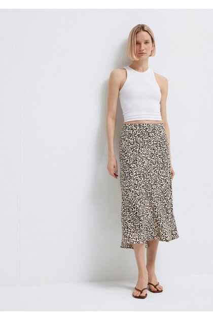 Leopard Printed Ecru Midi Skirt 1310583-91477