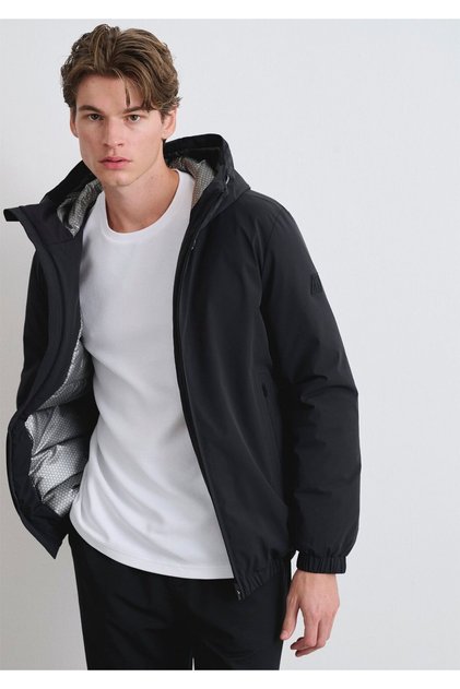 Water Repellent K Hooded Black Jacket Loose Fit / Relaxed Fit 0110793-71379