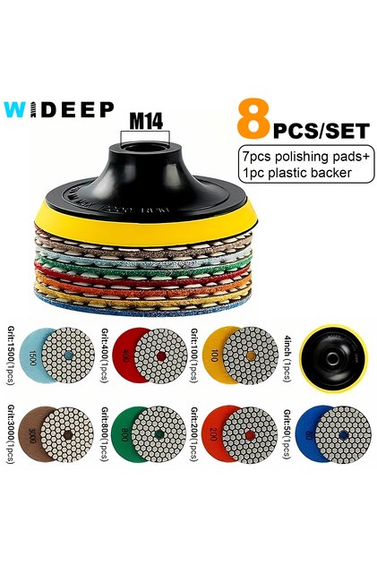 8pcs set 4inch 8pcs Diamond Polishing Pad Set, Dry Sanding Disc for Granite, Marble, Microcrystallin