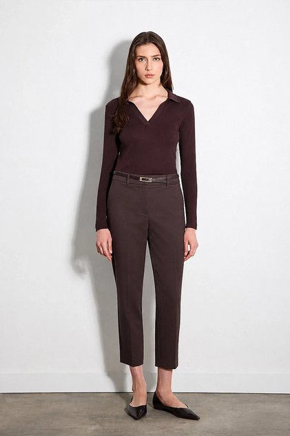 Belted Cigarette Cotton Trousers - Brown