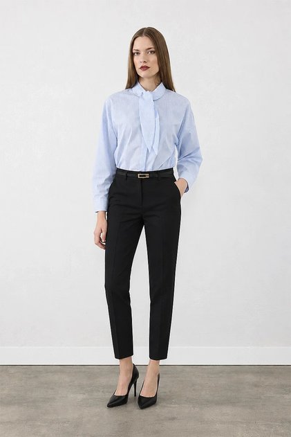 Belted Cigarette Cotton Trousers - Black