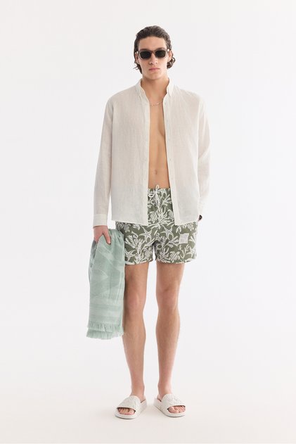 Men's Khaki Quick Dry Printed Relaxed Fit Swim Shorts with Bag A61Y3810