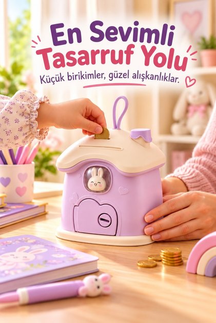 Decorative Cute Key House Chimney Money Box Purple