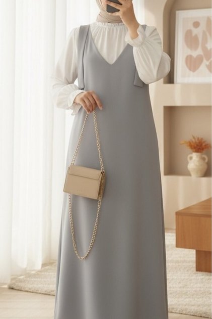 Long Gilet with Tie Shoulders -Grey
