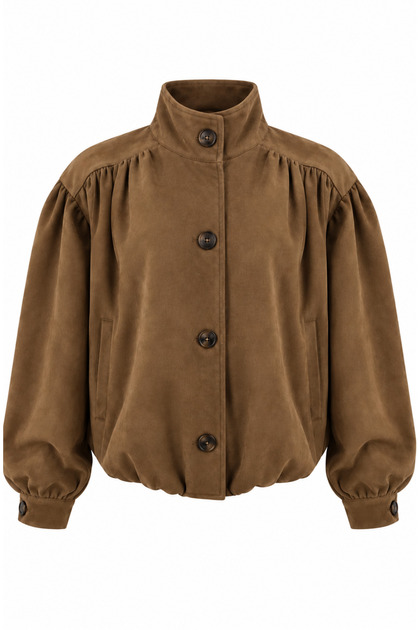 Tan Padded Suede Bomber Jacket - 5180