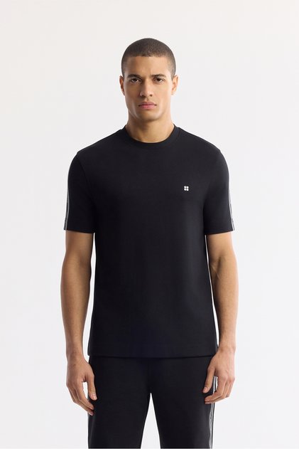 Men's Black Crew Neck Printed Bi-Stretch Interlock Regular Fit T-Shirt A51Y1150