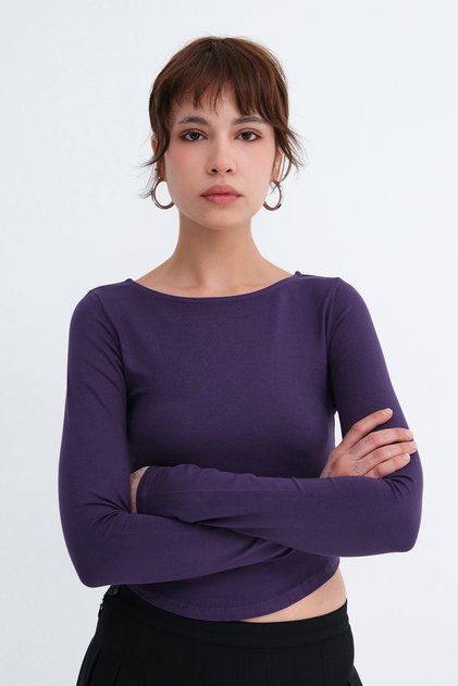 Bisiklet Yaka Basic Bluz B1025