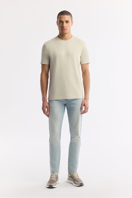 Men's Light Blue Classic Waist Cotton Vintage Washed Berlin Slim Fit Jean Trousers A51Y3525