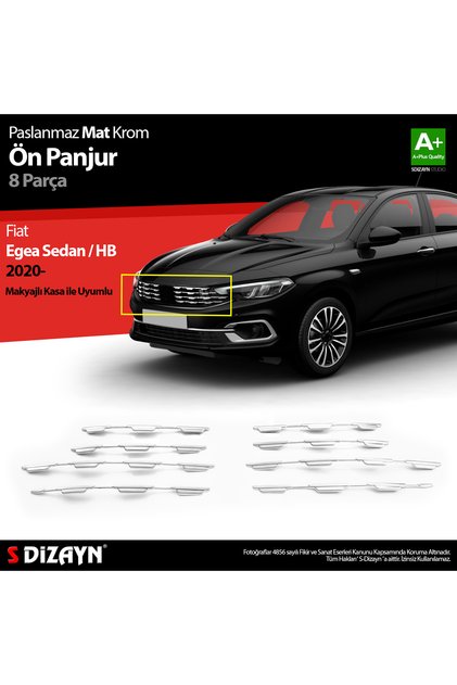 S-Dizayn Fiat Egea ile Uyumlu SD / HB Krom Ön Panjur Diamond Model 8 Prç 2020 Üzeri (Mat Krom) A+ Ka