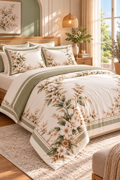 Double Premium Cotton Satin Specially Woven Duvet Cover Set "Flower Show"