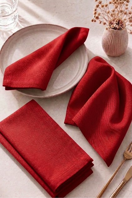 American Service, Set of 6 Special Stitched Cloth Napkins Red, Christmas Table, Christmas