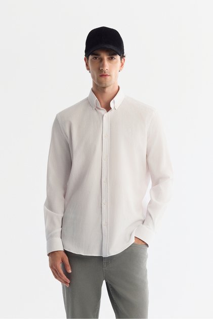 Men's White Button-Down Collar Cotton Easy-Iron Comfort Fit Shirt A42Y2071