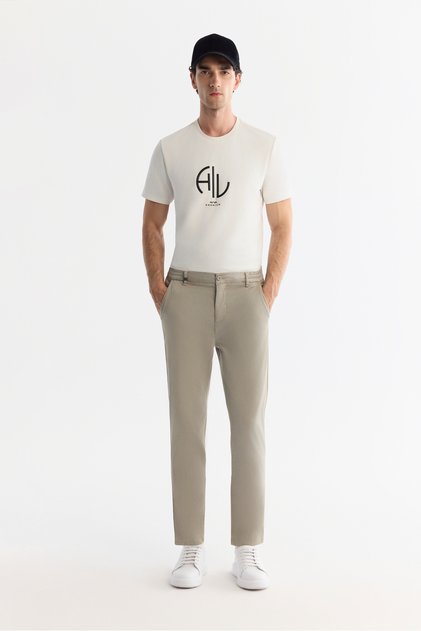Men's Mink Soft Buttoned Double Leg Slim Fit Trousers with Elastic Sides A42Y3007