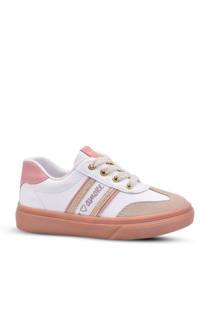 Olga Girls' Genuine Leather White Casual Shoes with Laces and Zipper