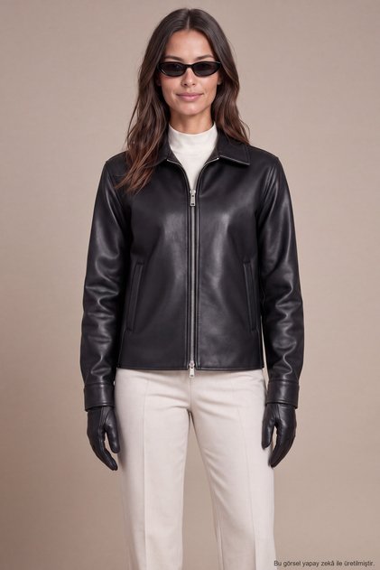 Women's Black Fur Collared Comfortable Fit Leather Jacket