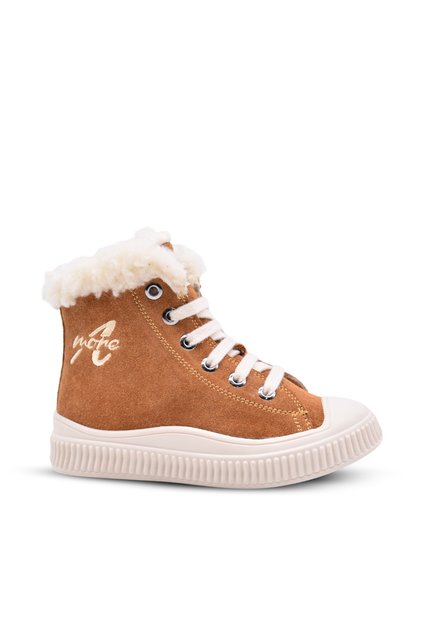 Keops Girls' and Boys' Genuine Leather Laced and Zippered Fur Lined Tan Color Boots