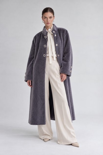 Anthracite Gold Accessory Detailed Fur Coat