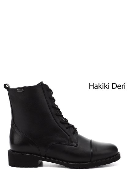 Women's Black Zippered Rubber Sole Genuine Leather Boots