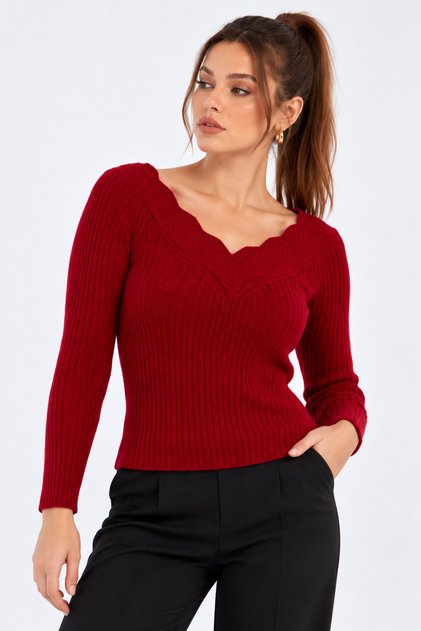 Women's Plus Size Red Sweater Collar Guipure Cty-cnd-11903b